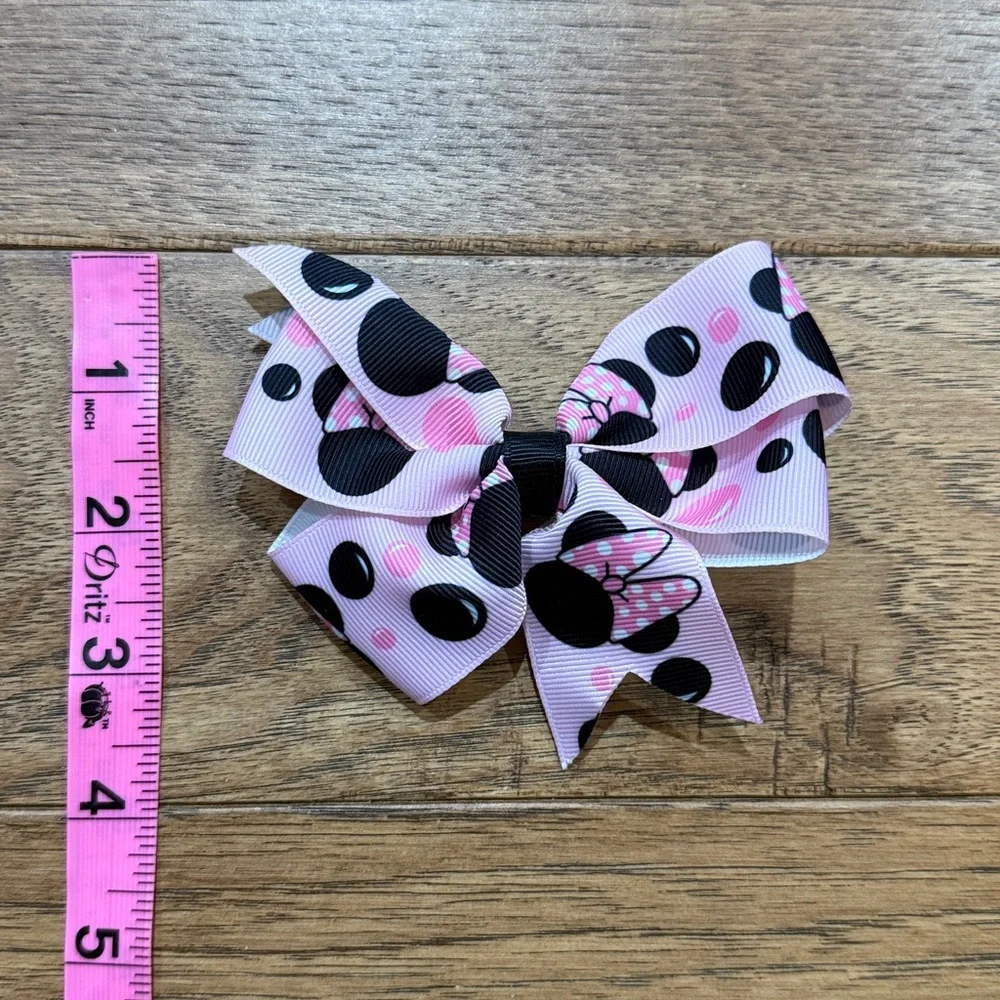 Girls Bow - Pink Black Minnie Mouse Hand-Made Hair Bow